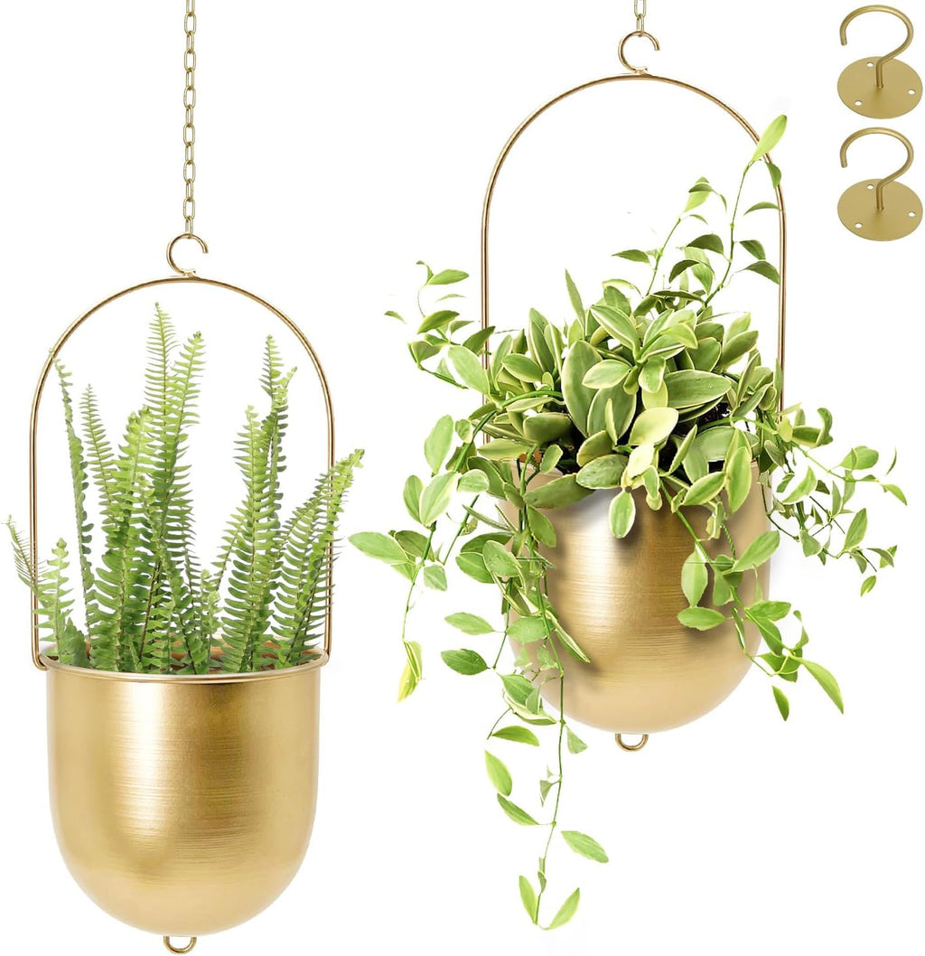 acelist gold metal hanging planter set of 2, main product view