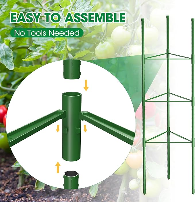 3 Pack Tomato Cages, 51.2in Tomato Plant Support Stakes Heavy-Duty, Garden Tomato Cages & Trellis for Climbing Vegetables, Tomatoes, Peppers, and Potted Plants(3)