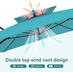 10 X 13 FT Cantilever Outdoor Patio Umbrella with Base Included Large Heavy Duty 360° Rotation Double Top Offset Rectangular Umbrellas with Led Lights for Backyard Outside Deck, Turquoise