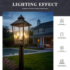 zeyu 26 Inch Outdoor Post Lights, 3 Light Lamp Post Light Fixture Hardwired, Large Waterproof Lamp Pillar Fixtures for Pathway, Water Ripple Glass Shade, Black Finish, ZW105P-L BK-SW