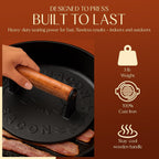 Bellemain Smash Burger Press, Grill Press, Bacon Press, Meat Press, 7 Inch | Food Grade Iron Cookware, Heavy Duty Cast Iron, 3Lbs, Equalizied Weight Distribution