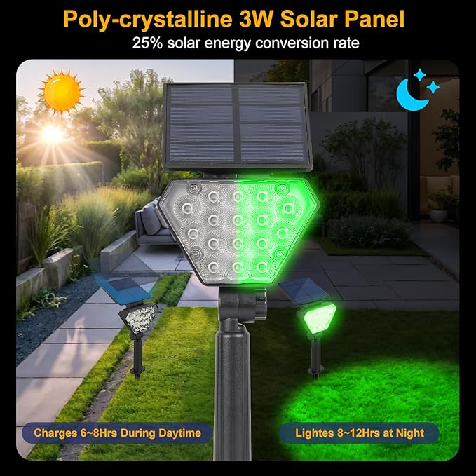 T-SUN Solar Lights Outdoor Waterproof IP65, 12 Pack LED Solar Spot Lights Color Changing IP65 Waterproof Smart Auto On/Off for Outside Landscape Garden Yard Lawn Pathway Patio Driveway