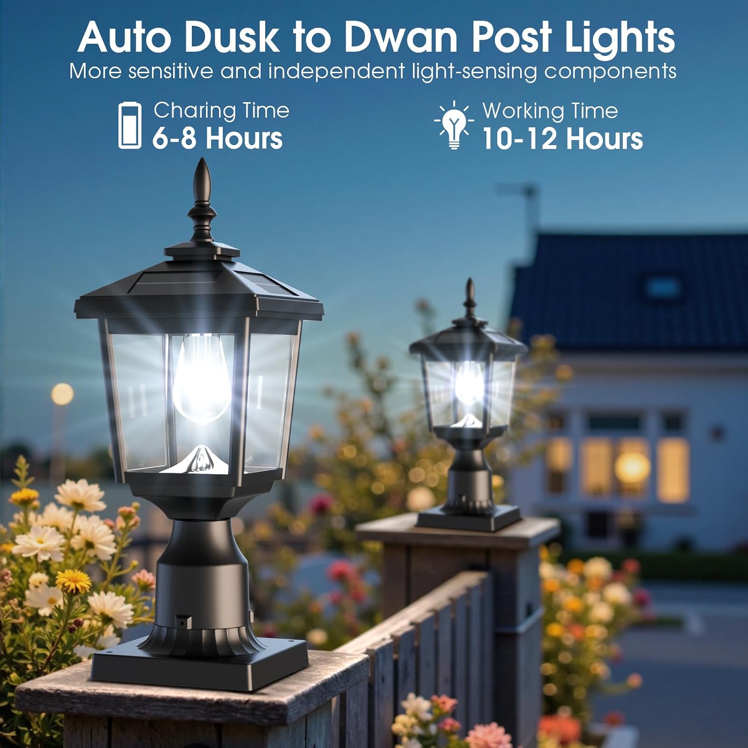 Solar Post Light Outdoor, 60 Lumens Dusk to Dawn Lamp Post Light, | Solar Powered & Waterproof, Fits 6x6 Wooden Posts, 3 Inch Poles, for Garden, Pathway, Driveway, Fence & Yard（Cool White）