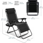 Nestl Zero Gravity Chairs Set of 4, Patio Lounge Chair Outdoor with Pillows & Cup Holder Trays, Adjustable Steel Mesh Reclining Camping Chair, Folding Patio Lawn Chair for Deck, Beach, Yard - Black