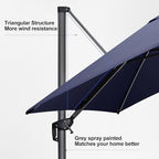 PURPLE LEAF 10 Feet Patio Umbrella with Base Outdoor Cantilever Solar Powered LED Square Umbrella Aluminum Offset Umbrella with 360-degree Rotation for Garden Deck Pool Patio Navy