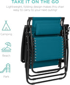 Best Choice Products 30” Wide Folding Zero Gravity Outdoor Recliner Patio Lounge Chair w/Adjustable Canopy Shade, Headrest, Side Accessory Tray - Peacock Blue