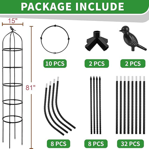 2-Pack 6.7FT Garden Obelisk Trellis for Climbing Plants,81”Metal Plant Support Tower,Heavy Duty Thickened Tube,Rustproof Black Vine & Flower Stand for Outdoor Indoor Use