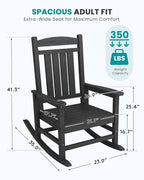 SERWALL Oversized Outdoor Rocking Chair, All-Weather Patio Rocking Chair, HDPE Porch Rocker for Adults, Black