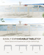 Outdoor Aluminum Patio Dining Table Set for 6-8 Person, Expandable Outdoor Table and 6 Chairs with Textilene Fabric & HDPS Armrest, All-Weather Patio Furniture Set for Yard, Garden, White