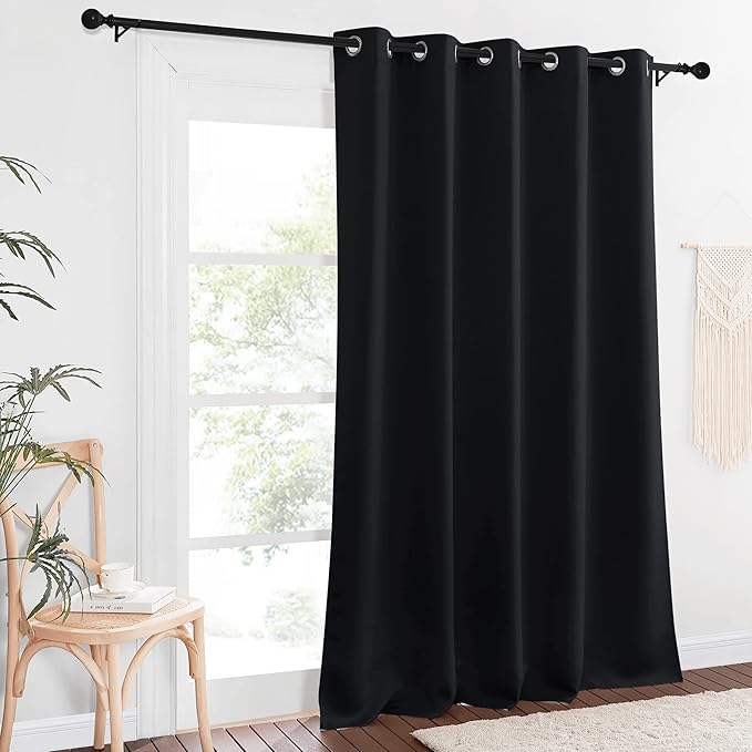 NICETOWN Black Out Living Room Curtain 118 inches Long, Grommet Thermal Insulated Room Darkening Window Treatment for Bedroom/French Door, Black, W66 x L118, 1 Panel