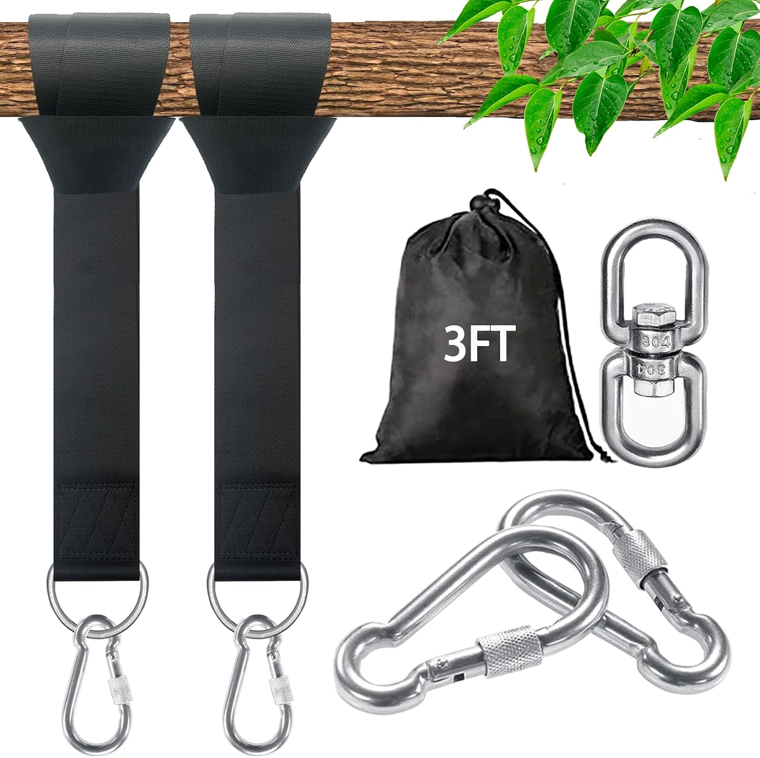 Tree Swing Straps Hanging Kit - 3FT/8FT/15FT/20FT/30FT, Strong & Durable - Holds Up to 5000lbs - Adjustable Tree Swing Straps Fit for All Swings, Hammocks, Safer & Easy Installation(3 FT)