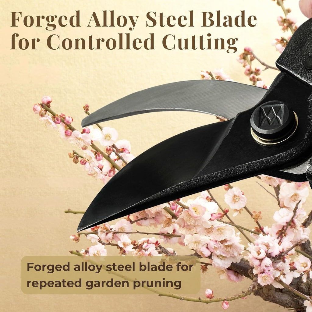Wablade Japanese Pruning Shears, Bypass Garden Pruner 7.9", Made in Japan | Garden shears cut live branches up to 0.59", forged alloy steel blade for clean, controlled pruning (Cusion-Spring Model)