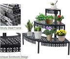 aboxoo 3 Tier Plant Stand Flower Pot Rack, Metal Stair-Step Style Corner Shelf Planters, Quarter Round Display Holder for Indoor Outdoor Use(Black, Semicircle)