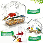 Window Mount Wild Bird Feeder Set of 3, Large & Small Seed Feeders + Hummingbird Water Station, Heavy-Duty Suction Cups, Easy Feeding & Drinking Access, Easy Install Outdoor Bird Watching Accessory