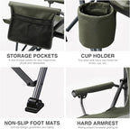 EVER ADVANCED Oversized Folding Camping Chair, for Adults Heavy Duty Lawn Chair with Side Pockets, Portable Collapsible Quad Chair for Outside, Support Up to 500lbs, Green