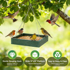 Gtongoko WPC Composite Platform Bird Feeder Hanging, Large 3.5 lbs Capacity, Durable, Seed Tray Bird Feeder for Outdoors with Metal Mesh Bottom Weather-Resistant for Garden Yard, Green