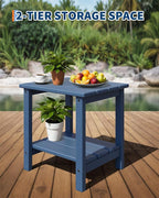 GarveeLife Adirondack Outdoor Side Table 18 x 15 in, HDPE 2-Tier Patio Side Tables for Outside, All-Weather End Table for Patio Pool Deck Indoor Backyard, Navy Blue