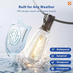 addlon 200FT(50FT*4) LED Outdoor Lights Waterproof Patio Lights with 64 Shatterproof ST38 Replaceable Bulbs(4 Spare), Dimmable Outside Hanging Light Connectable for Porch, Backyard