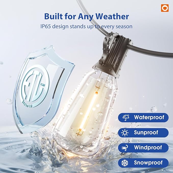 addlon 100FT LED Outdoor String Lights with Remote Waterproof Patio Lights with Shatterproof ST38 Replaceable Bulbs, Dimmable Outside Hanging Light Connectable for Porch, Backyard, 2200K