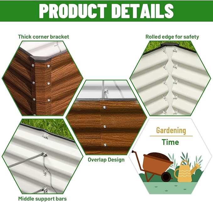 SnugNiture Galvanized Raised Garden Bed 6x3x2FT Outdoor Large Metal Planter Box Steel Kit for Planting Vegetables, Flowers