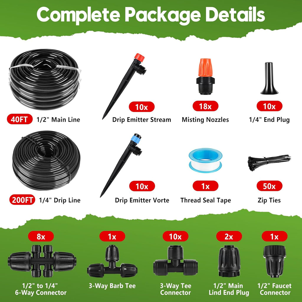 240ft drip irrigation system for garden, 2026 upgraded shown in use