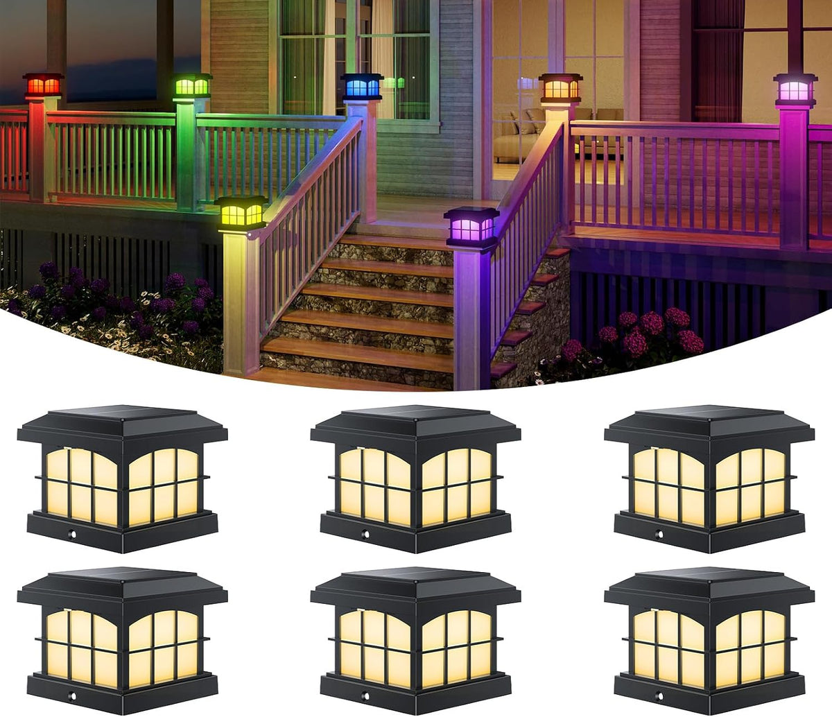 partphoner rgbcw solar post cap lights 6-pack, 9, main product view