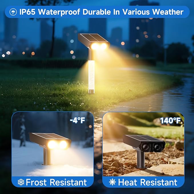 Solar Spot Lights Outdoor Adjustable Beam & PC Light Guide Column, 4 Pack Solar Lights Outdoor Waterproof IP65, 2 Modes & Auto On/Off Landscape Spotlights for Garden, Yard, Pathway, Tree (Warm Yellow)