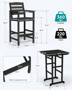 SERWALL 4 Pieces Outdoor Patio Bar Set with 9ft Umbrella, Outdoor HDPE Barstool and Table Furniture Set with Patio Umbrella, Black