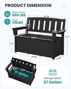 SERWALL HDPE Outdoor Storage Bench, All-Weather, UV-Resistant Deck Box with Waterproof Storage Bags, 57 Gallon Dual-Use Seat & Organizer Deck Boxes for Patio, Garden Tools & Pool (Matte Black)