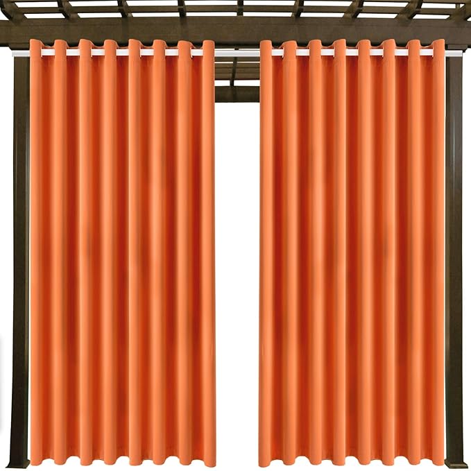 Waterproof Outdoor Curtain W105 x L108 - Grommet Top Sunlight Blocking Window Treatment Drapes Blackout Curtains for Home Bedroom Living Room Outdoor Patio Porch Pergola, Orange, 2 Panels