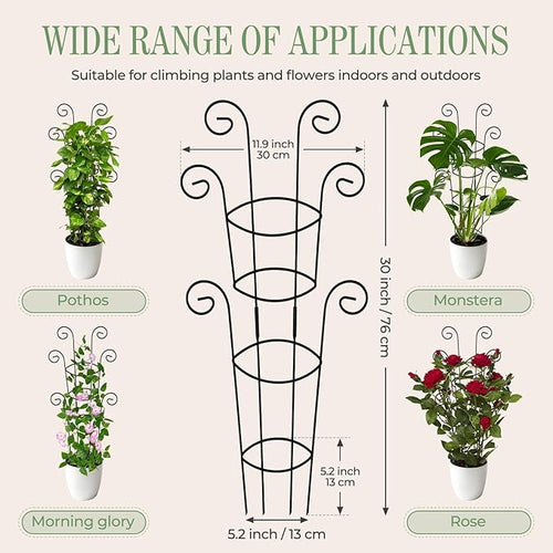 4 Pack 30 Inch Tall Metal Plant Trellis for Climbing Plants Indoor - Rustproof Garden Trellis for Potted Houseplants, Sturdy Support for Ivy, Pothos, Monstera, Hoya & Flower Vines