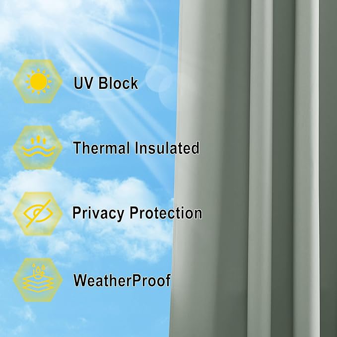 NICETOWN Blackout Indoor & Outdoor Curtain for Patio Waterproof, Room Darkning Sun Blocking Thermal Insulated Window Treatments for Front Porch & Bathroom, W52 x L84, 1 Panel, Sage Green