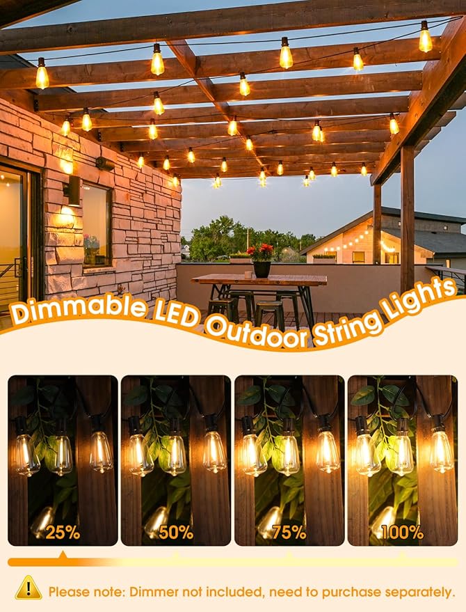 100FT(4x25FT) Outdoor String Lights, Patio Lights with 40+4 LED Dimmable Waterproof Linkable ST38 Edison Bulbs for Gazebo Camping Party, Black