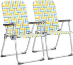 VINGLI Aluminum Patio Lawn Chairs Folding Set of 2 with Detachable Cup Holder, Webbed Beach Chair Folding Chair Outdoor Portable Camping Chair for Yard, Garden