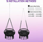 Macrame Hammock Hanging Swinging Chair with Medium Cushion, Perfect for Bedroom, Porch, Adults, Balcony, Black