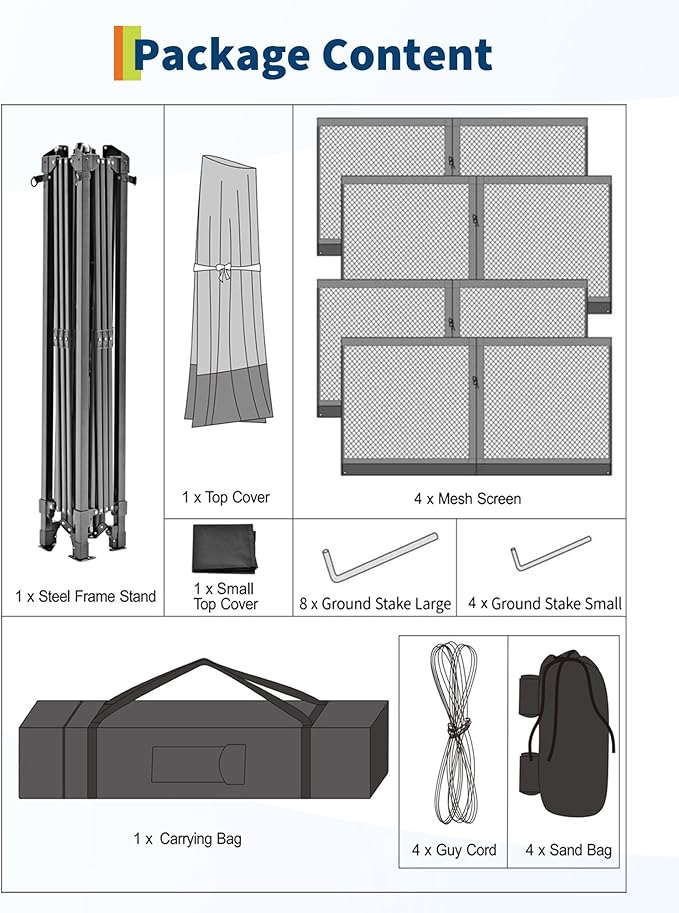 Canopy Tent 12x12 ft, Pop Up Gazebo One-Push Setup with 4 SandBags for Backyard Parties and BBQs, Mosquito Netting & Height Adjustable - Lake Blue