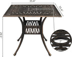 VINGLI 5 Pieces Outdoor Patio Dining Set, Cast Aluminium Patio Furniture Set with 4 Chairs and 1 Umbrella Table for Yard, Garden, Porch and Poolside, Bronze