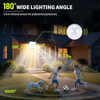 184 LED Solar Lights Outdoor, Waterproof Solar Motion Sensor Flood Lights Outside with 3 Modes Adjustable, Auto On/Off, 20Ft Cable for Porch, Patio, Garden, Garage,Yard, 4 Packs