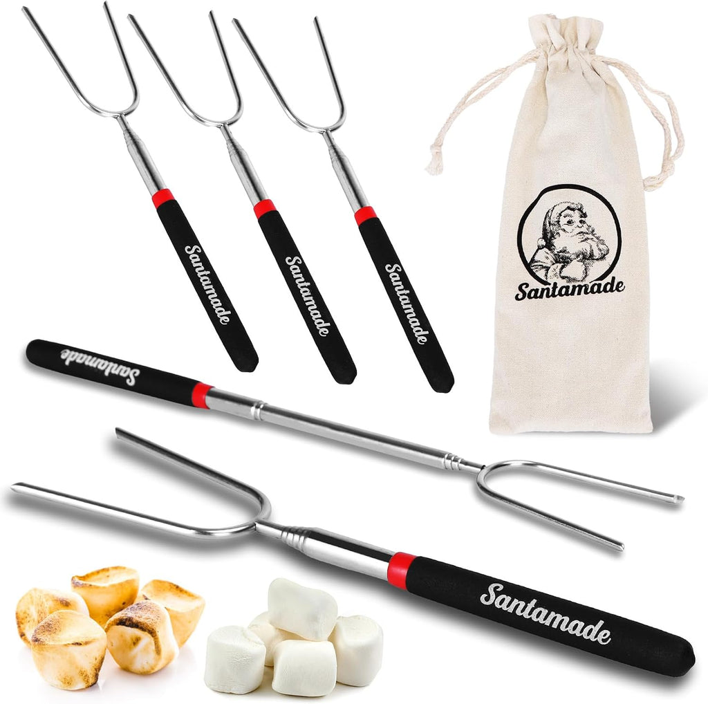 Marshmallow Roasting Sticks Set of 5 | Telescoping Long Smores Sticks for Fire Pit, Hot Dog Sticks for Campfire Grill Bonfire Party Supplies With Storage Sack