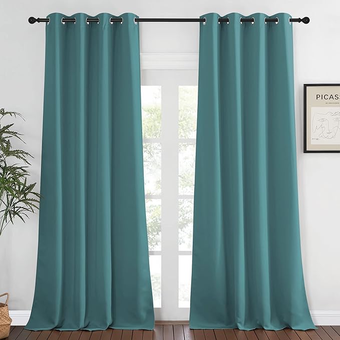 NICETOWN Blackout Curtains 120 inch Length for Sliding Glass Door, Grommet Thermal Insulated Room Darkening Sound Reducing Drapes for Room Divider, 1 Panel, W52 x L120, Sea Teal