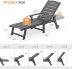 LUE BONA Outdoor Chaise Lounge Chairs Set of 4, HDPS Chaise Lounger, 5 Positions Adjustable Lounge Chairs, Pool Lounge Chair with Wheels for Poolside, Dark Gray
