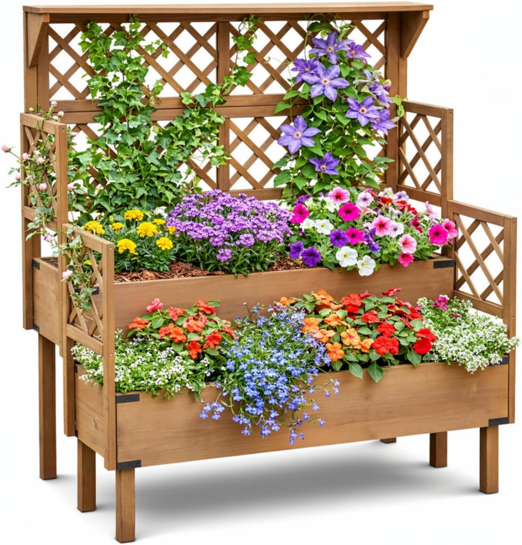 elevated raised garden bed with trellis & 2, main product view