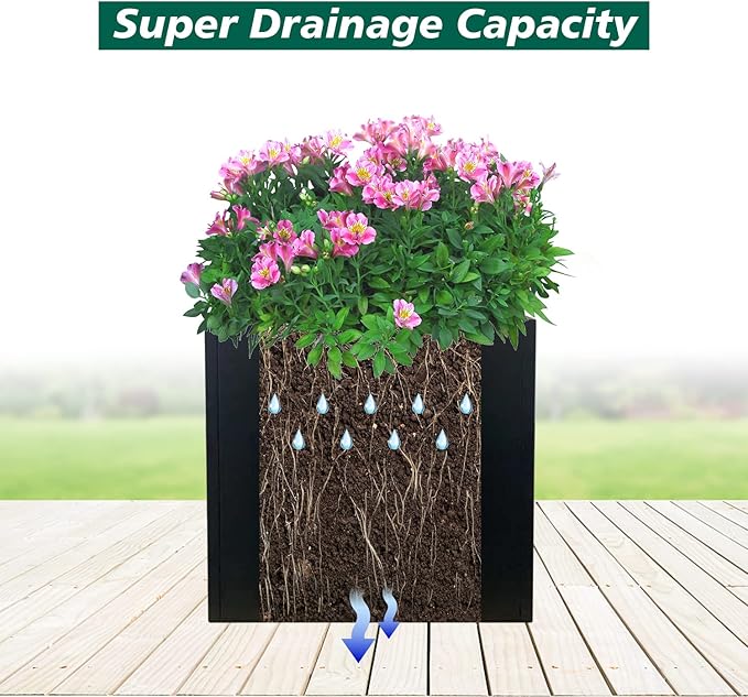 Galvanized Steel Planter Box Black Metal Planter 20Inch Large Square Indoor Outdoor Planters Cube Steel Heavy Duty Flower Pot Powder Coating Modern Commercial Residential for Patio, Deck, Yard, Garden