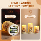 Fall Fiber Optic Flameless Pillar Candles with Remote Set of 3 | Pumpkin Maple Leaf LED Candles Flickering, 3 AA Battery Operated, Harvest Autumn Home Table Shelf Decor