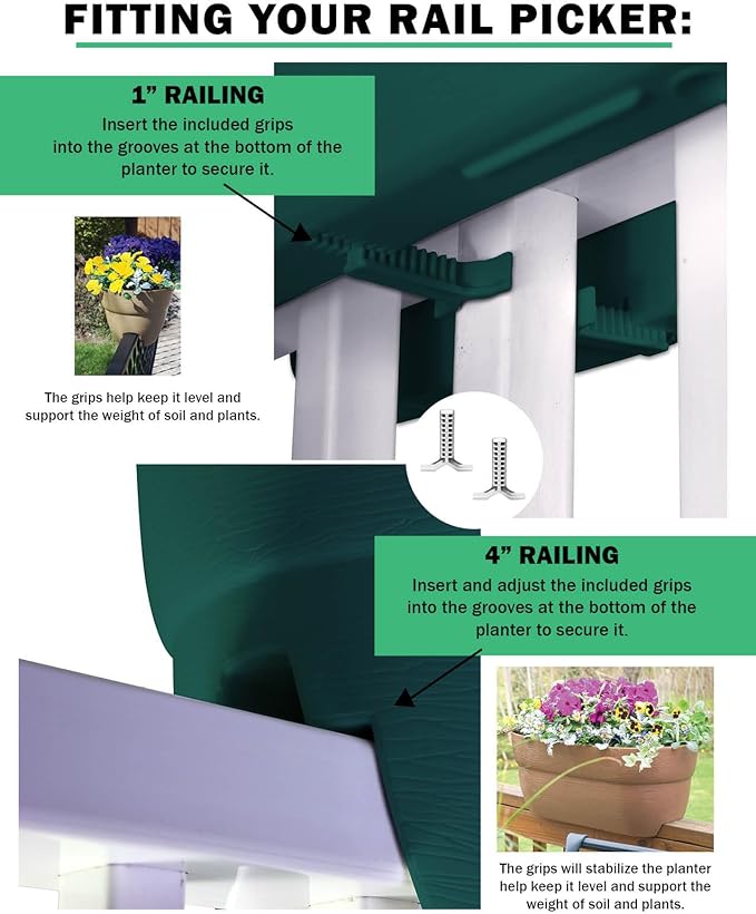 Bloomers Railing Planter with Drainage Holes- 24” W- Sage Green