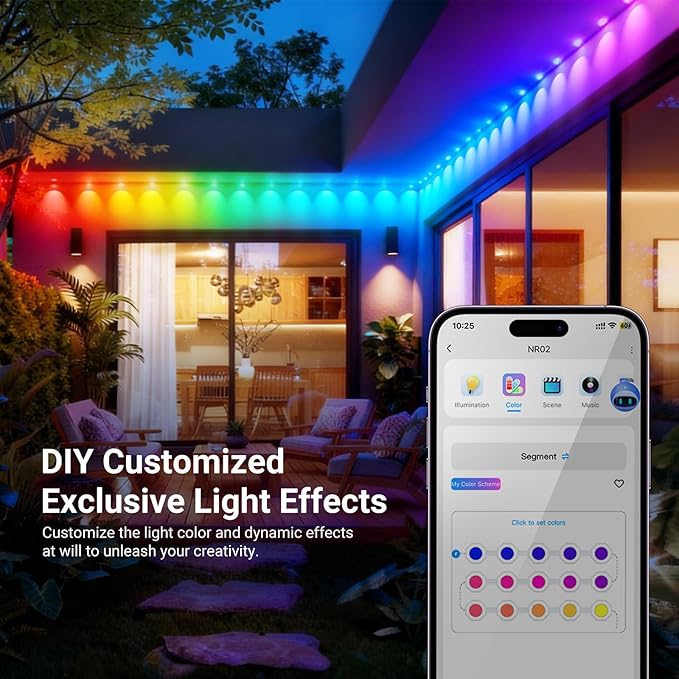 NEEWER 96ft Permanent Outdoor Lights for House Decor, Smart AI RGBCW Outside Eaves String Christmas Lighting with 60 LED Lights App Control 50+ Scenes IP65 Waterproof, Compatible with Alexa, NR02