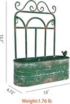 Rustic Metal Wall Planter Vintage Wall Mounted Flower Pot Distressed Wall Hanging Plant Basket Farmhouse Wall Decor for Indoor Outdoor Garden Home Yard (Green)