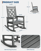 GarveeLife Outdoor Rocking Chair Set of 2, HDPE Weather Resistant Patio Rocking Chair Porch Rocker with Wood Texture & 380 LBS Support for Deck, Pool, Backyard, Gray