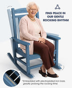 KINGYES HDPE Patio Rocking Chair Set of 2, Outdoor Rocking Chairs Porch Rocker for Adults, Navy