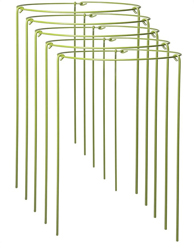 5-Pack Heavy Duty Plant Support Stakes, Metal Plant Ring Cages for Indoor Outdoor Plants, Adjustable Garden Stakes for Peonies, Monstera, Pothos, Hydrangea, Vines & Potted Plant (8" W x 14" H)